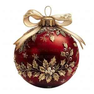 12 boules de Noël rouges vintage Clipart aquarelle boules de Noël imprimables de haute qualité PNG pour le journal indésirable papier artisanat scrapbooking carte bricolage