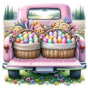 16 Pâques camion gâteries Clipart aquarelle Pâques printemps imprimable JPEG haute qualité pour le journal indésirable Paper Craft Scrapbooking Cartes de chambre d'enfant DIY