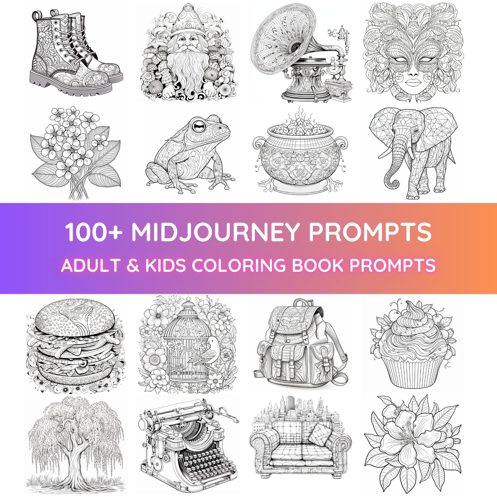 Midjourney Prompts Coloring Book for Adults Kids Coloring Book Prompts