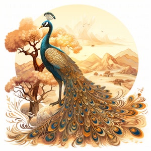 Pacote de 14 clipart de pavão dourado clipart surreal aquarela alta qualidade jpeg imprimível para scrapbook junk journal paper craft cards faça você mesmo