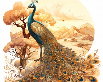 14 Golden Peacock clipartbundel surrealistisch aquarel clipart hoge kwaliteit JPEG afdrukbare voor scrapbook junk Journal papier ambachtelijke kaarten DIYs