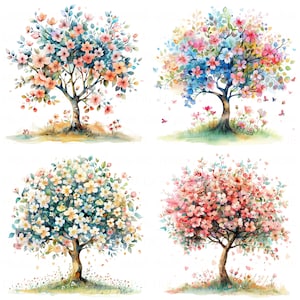 12 kleurrijke bloem boom clipart bundel aquarel bloemen boom clipart hoge kwaliteit JPEG afdrukbare voor scrapbook junk Journal Paper Craft DIY