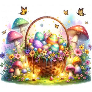 12 Clipart panier d'oeufs de Pâques fantaisistes aquarelle jardin de Pâques imprimable haute qualité JPEG Junk Journal Paper Craft Scrapbook Nursery Card