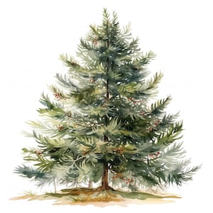 10 cliparts de paysage d'arbre de Noël aquarelle vacances d'hiver festives imprimables JPEG de haute qualité pour le journal indésirable papier artisanat Scrapbook bricolage