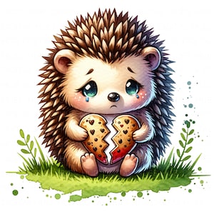 11 Sad Hedgehog Clipart Watercolor Cute Hedgehog Cartoon Nursery Art Printable High Quality JPEG Paper Craft Journal Scrapbook Storybook DIY