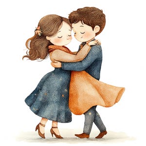 10 Cute Couple Dancing Clipart Watercolor Love Story Printable High Quality JPEG For Paper Craft Journal Valentine's Day Wedding Card DIY