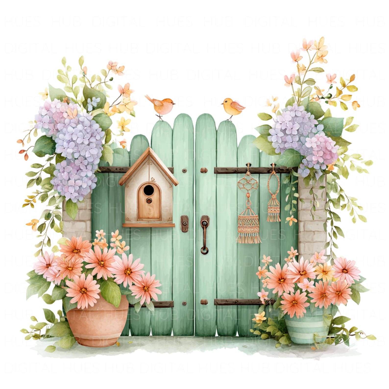 18 Wooden Garden Gate Clipart Watercolor Vintage Flower Gates Spring ...