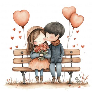 12 Cute Couple In Park Clipart Watercolor Love Story Printable High Quality JPEG For Paper Craft Journal Valentine's Day Wedding Card DIY