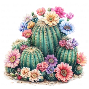 14 cliparts cactus en fleurs aquarelle cactus du désert plante succulente imprimable haute qualité JPG en téléchargement numérique Junk Journal Scrapbooking Craft