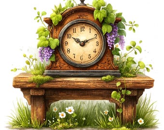 13 Old Vintage Clock Clipart Watercolor Antique Mantel Clock Wall Art Printable High Quality JPG For Junk Journal Paper Craft Scrapbook Card