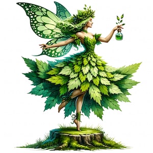 10 Green Forest Fairy Clipart Watercolor Magical Fantasy Fairy Printable High Quality JPEG Junk Journal Paper Craft Scrapbook Nursery Cards