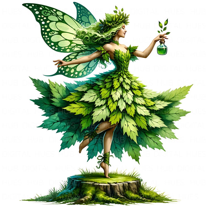 10 Green Forest Fairy Clipart Watercolor Magical Fantasy Fairy ...