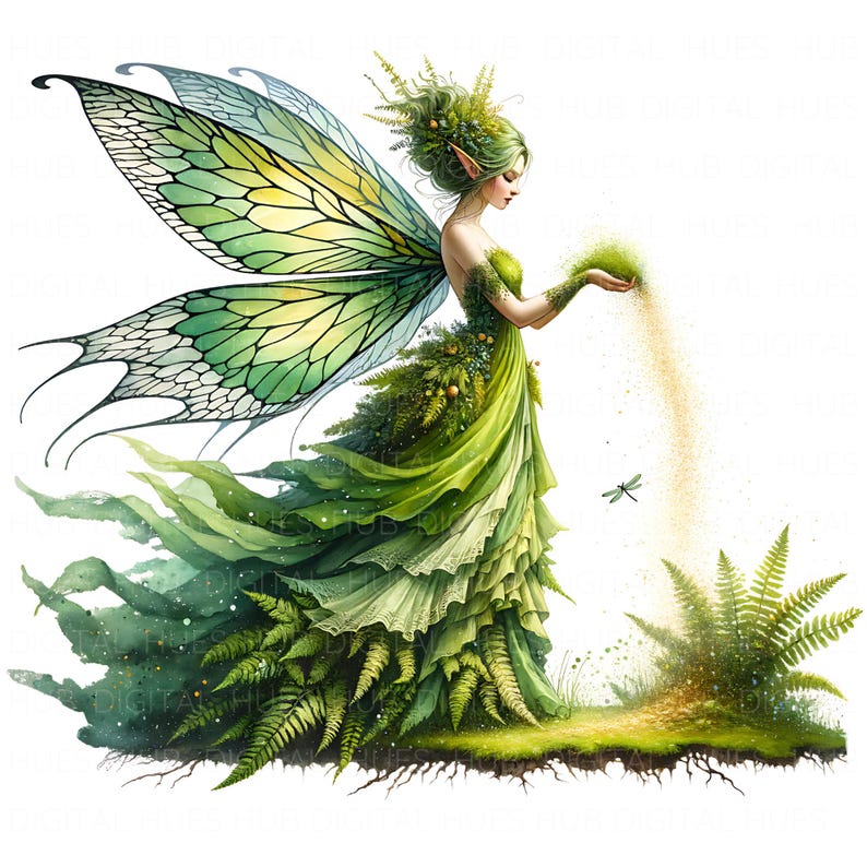 10 Green Forest Fairy Clipart Watercolor Magical Fantasy Fairy ...