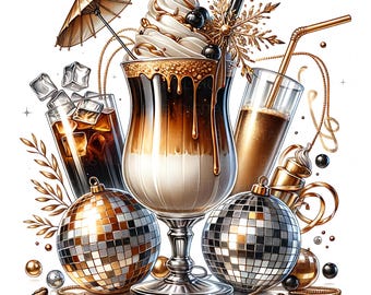 10 Neujahr Eiskaffee Clipart Aquarell Kalter Kaffee Cremiger Eiskaffee Printable Hochwertige JPG Junk Journal Papier Handwerk Scrapbook DIY