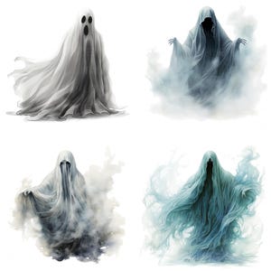 17 Clipart ombre fantôme fantasmagorique aquarelle flottant art mauvais esprit haute qualité JPEG imprimable pour scrapbooking, journaux indésirables, travaux manuels en papier, bricolage