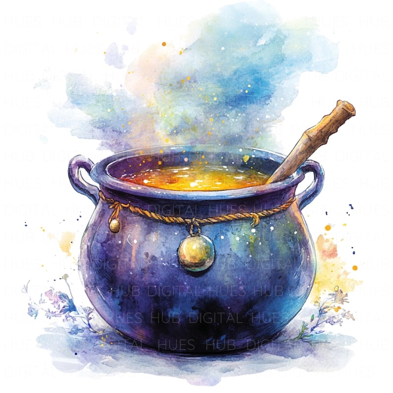 14 Watercolor Witch Cauldron Clipart Vintage Witchcraft Spell Spooky ...