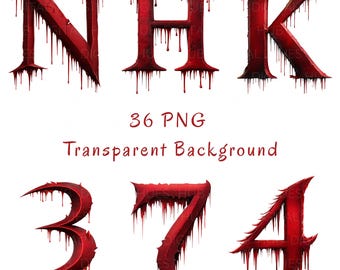 36 Bloody Dripping Alphabet Numbers Clipart: Watercolor Horror Font PNG Letters A–Z & 0–9 Digital Download For Junk Journals, Scrapbooking