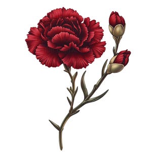 12 Red Carnation Flower Clipart Watercolor Birth Flower Botanical Art Printable High Quality PNG Junk Journal Paper Craft Scrapbook Nursery