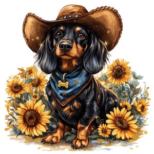 11 Teckel de cowboy Clipart teckel aquarelle avec chapeau de cowboy Art de cowboy imprimable haute qualité JPEG Junk Journal Paper Craft Scrapbook