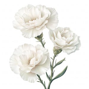 14 White Carnation Flowers Clipart Spring Birth Flower Botanical Art Printable High Quality JPG Junk Journal Paper Craft Scrapbook Nursery