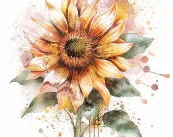 15 glitzernde Sonnenblumen Clipart Bundle Aquarell Clipart Printable High Quality JPEG für Junk Journals Scrapbook Papierhandwerk Lädt POD ein