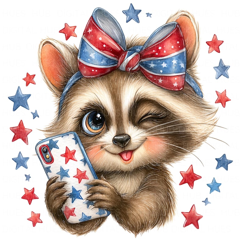 21 Patriotic Raccoon Clipart Watercolor Funny Raccoon Sublimation ...