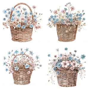 Lot de 13 cliparts Forget Me Not panier bohème mignon autocollant imprimable haute qualité JPEG Junk Journal Paper Craft Scrapbooking carte de mariage