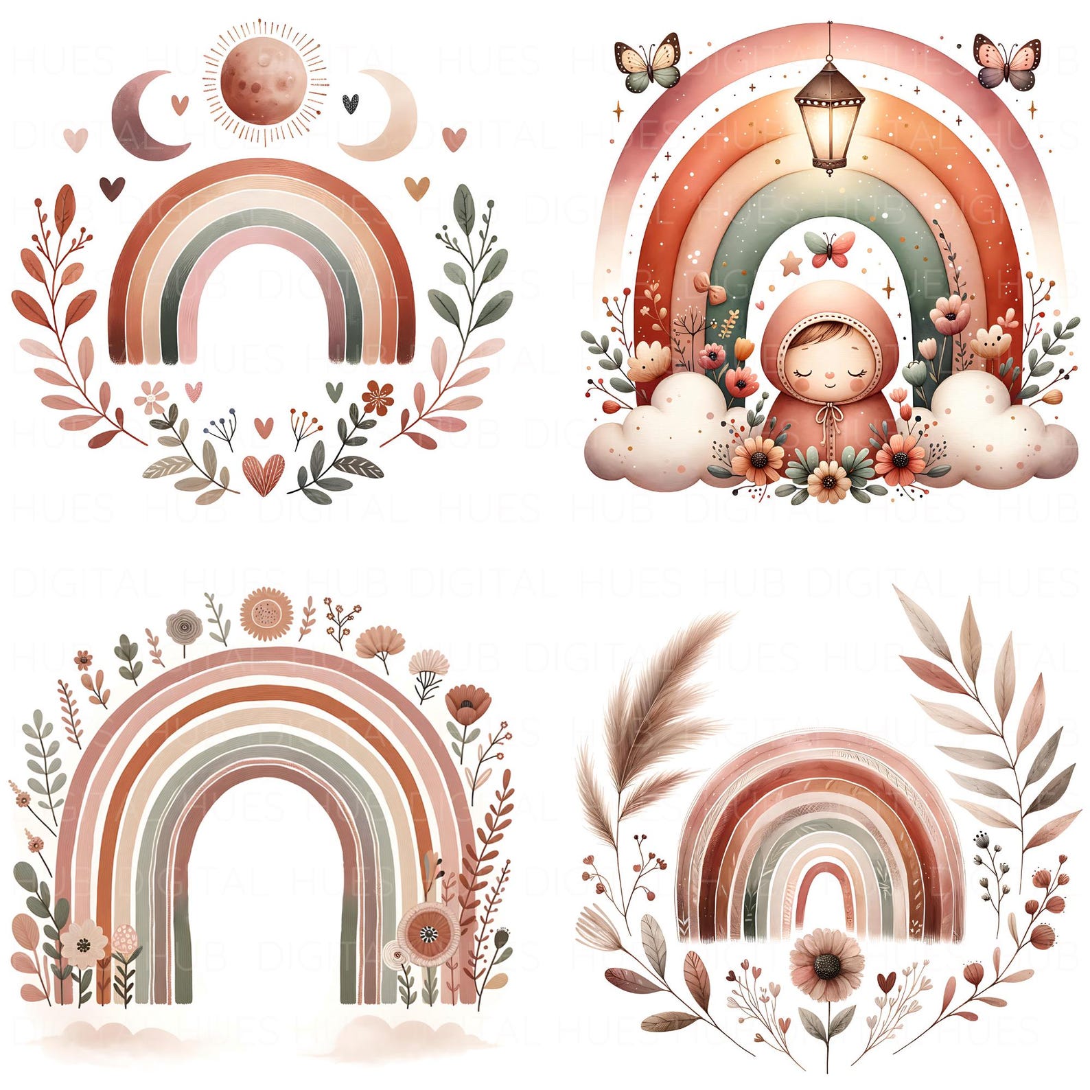 18 Boho Rainbow Clipart Watercolor Nursery Rainbow Pastel Boho Stickers ...