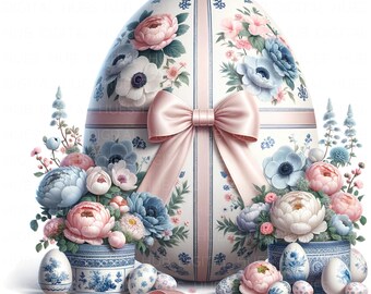 10 Chinoiserie påskägg Clipart: Akvarell Glad påsk-grafik JPEG, blommiga ägg digital nedladdning för skräpjournal, barnrumsdekor, kort