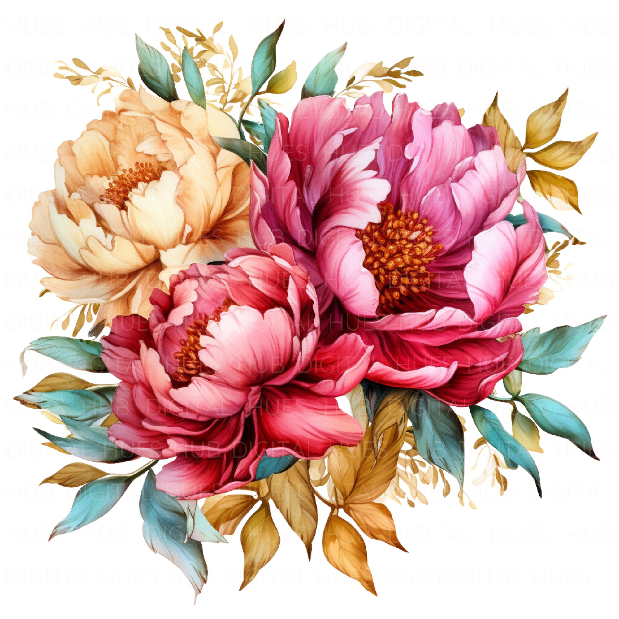 15 Colorful Peonies Clipart Bundle Watercolor Clipart Printable High ...