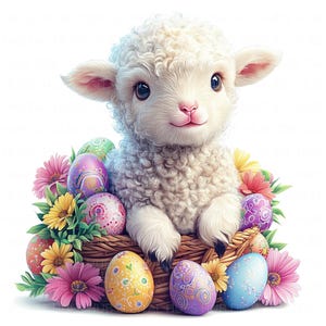 11 Easter Lamb With Easter Eggs Clipart Watercolor Cute Baby Lamb Printable High Quality JPEG For Junk Journal Paper Craft Scrapbook Nursery