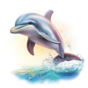 10 Dolphin Playing In Ocean Clipart Watercolor Dolphin Kids Nursery Wall Art Printable High Quality JPG Junk Journal Paper Craft Scrapbook