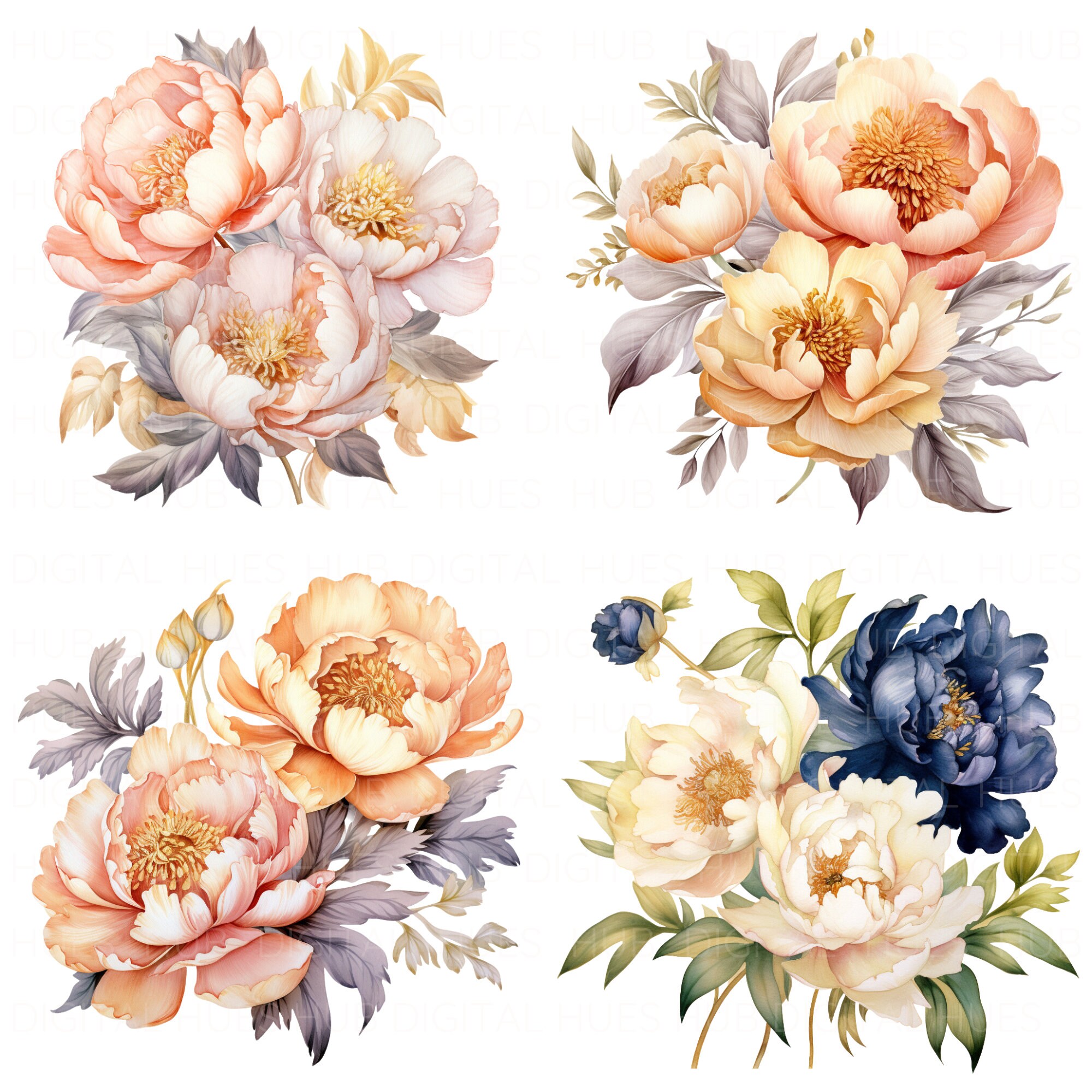 15 Colorful Peonies Clipart Bundle Watercolor Clipart Printable High ...