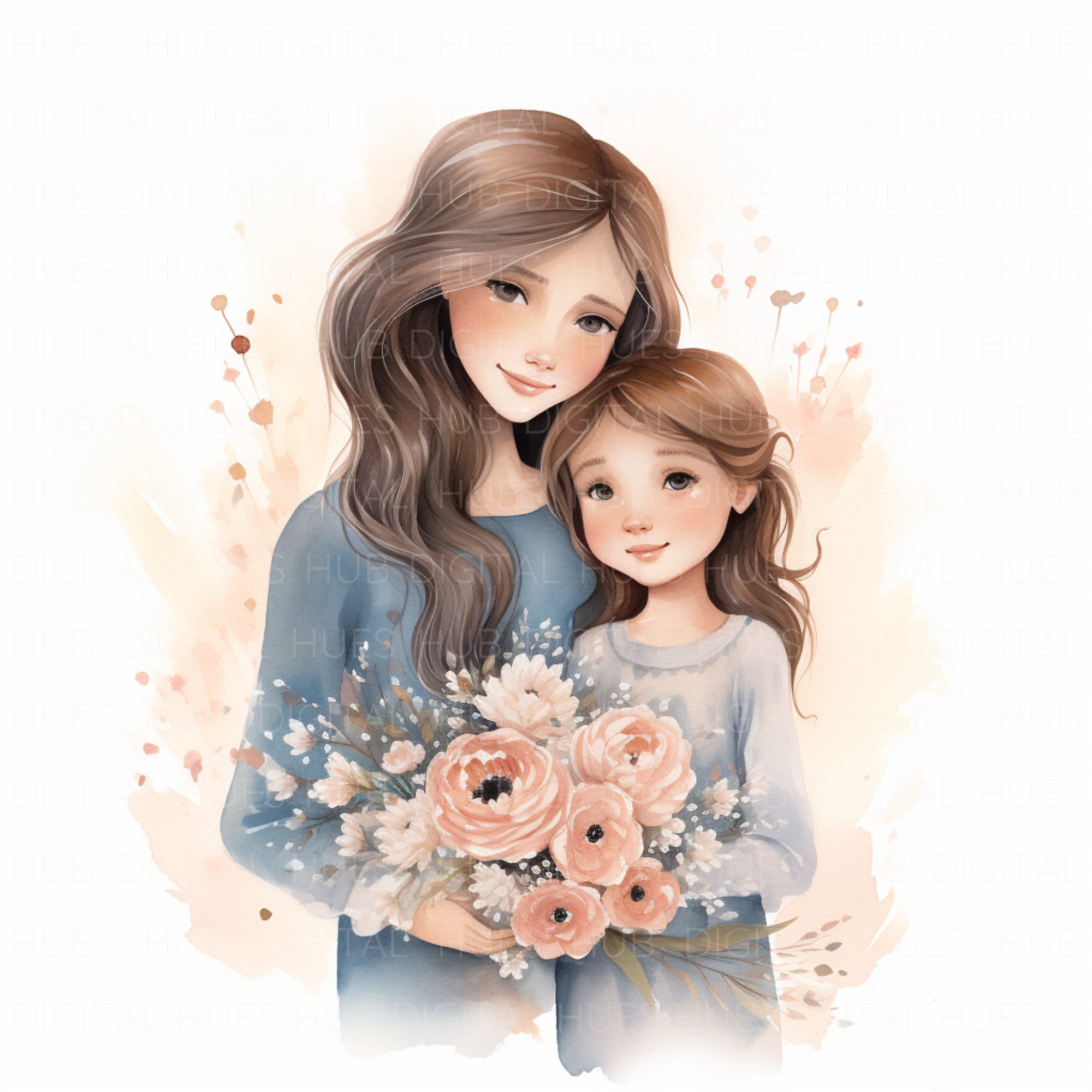  9 Watercolor Mother and Daughter Clipart Mother