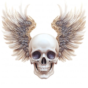 14 Clipart tête de mort avec ailes d'ange, aquarelle tête de mort squelette chic haute qualité imprimable JPEG pour scrapbooking, journaux indésirables, travaux manuels en papier, bricolage