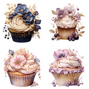18 ロイヤル カップケーキ クリップアート バンドル 花柄カップケーキ クリップアート 印刷可能な高品質 JPEG ジャンク ジャーナル ペーパー クラフト スクラップブック ウェディング DIY