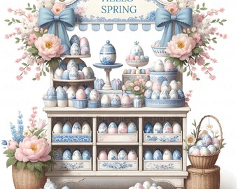 10 Chinoiserie påsk vårmarknad Clipart: Akvarell Cottagecore Grandmillennial påsk JPEG digital nedladdning för skräpjournaler och kort