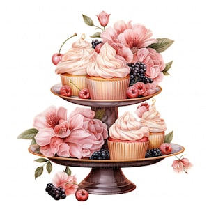 10 Cupcake em Suporte Clipart Bundle Set 2 Cupcake Clipart Imprimível JPEG de Alta Qualidade para Diários de Lixo Artesanato em Papel Scrapbook Casamento DIYs