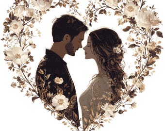 10 Wedding Couple Clipart Watercolor Floral Heart Arc Love Story Printable High Quality JPEG For Paper Craft Journal Valentine Day Card DIY