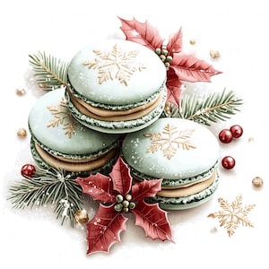 11 Weihnachten Macarons Clipart Aquarell Festliche Urlaub Grafiken Printable High Quality JPEG für Junk Journal Papier Handwerk Sammelalben Karten
