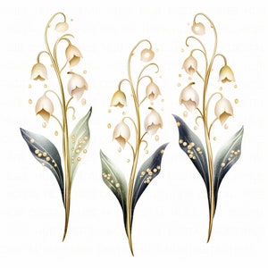 15 éléments clipart muguet, 2 cliparts fleurs imprimables JPEG haute qualité carte de mariage décoration journal artisanat en papier bricolage