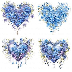 17 Forget Me Not Heart Clipart Bundle Printable Floral Heart Clipart High Quality JPEG For Scrapbook Junk Journal Paper Craft Heart Clipart