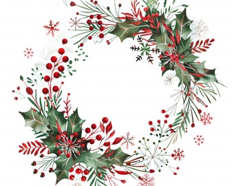 12 Christmas Wreath Set2 Clipart Bundle Watercolor Winter Wreath Printable High Quality JPEG For Junk Journal Paper Craft Scrapbook Card DIY