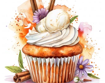 14 Carrot Cupcake Set 2 Clipart Watercolor Cupcake Carrot Cake Printable High Quality JPEG For Junk Journal Paper Craft Scrapbook Birthdays