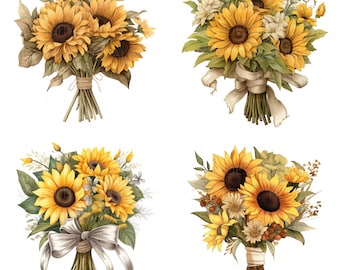 13 Sonnenblumen Strauß Clipart Bundle Aquarell Sonnenblume Printable hochwertige JPEG für Junk Journal Papier Handwerk Scrapbook Hochzeit einladen