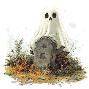 10 fantômes dans le cimetière Clipart aquarelle flottant Evil Spirit Art haute qualité JPEG imprimable pour scrapbooking journaux papier artisanat bricolages