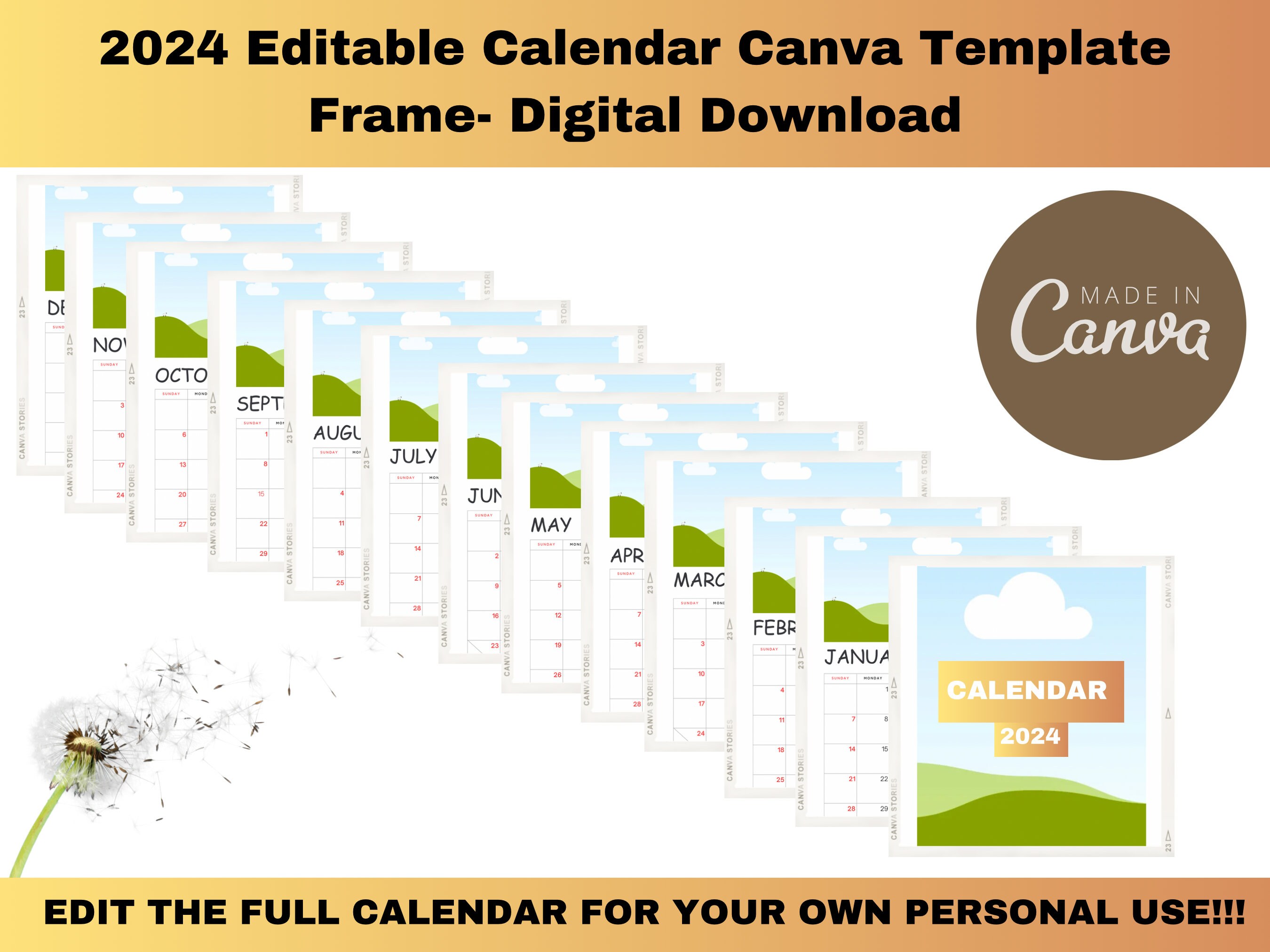 Editable 2024 Photo Calendar | Monthly Calendar | Canva Calendar 2024 ...