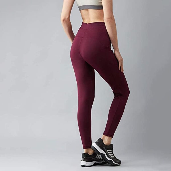 Womens Girls High Waist Gym Yoga Sports Workout Leggings 3 Pockets Poly-Spandex Waist Zip 4 Way Stretch