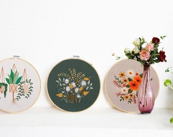 Flower Embroidery Kit for Beginners Modern | Hand Vintage Plant Cross Stitch | Easy Floral Kit with Hoop | DIY Starter Craft Kit for Adults