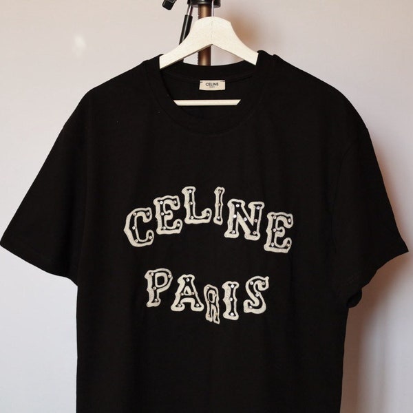 Celine Vintage T-shirt /with embroidered Logo . Size S / black Summer tee . Designer tshirt . Unisex shirt